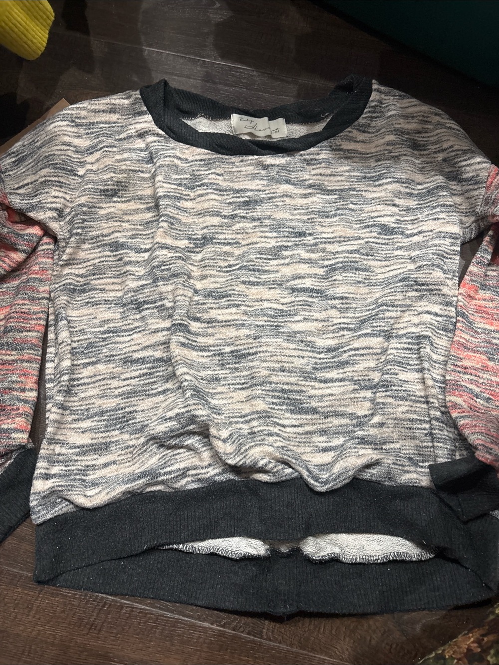 Vintage Havana Heathered Gray Crewneck with Pink Marled Sleeves